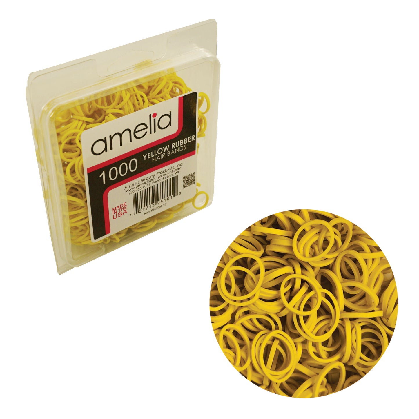 Amelia Beauty | 1/2in, Yellow, Elastic Rubber Band Pony Tail Holders | Made in USA, Ideal for Ponytails, Braids, Twists, Dreadlocks, Styling Accessories for Women, Men and Girls | 1000 Pack