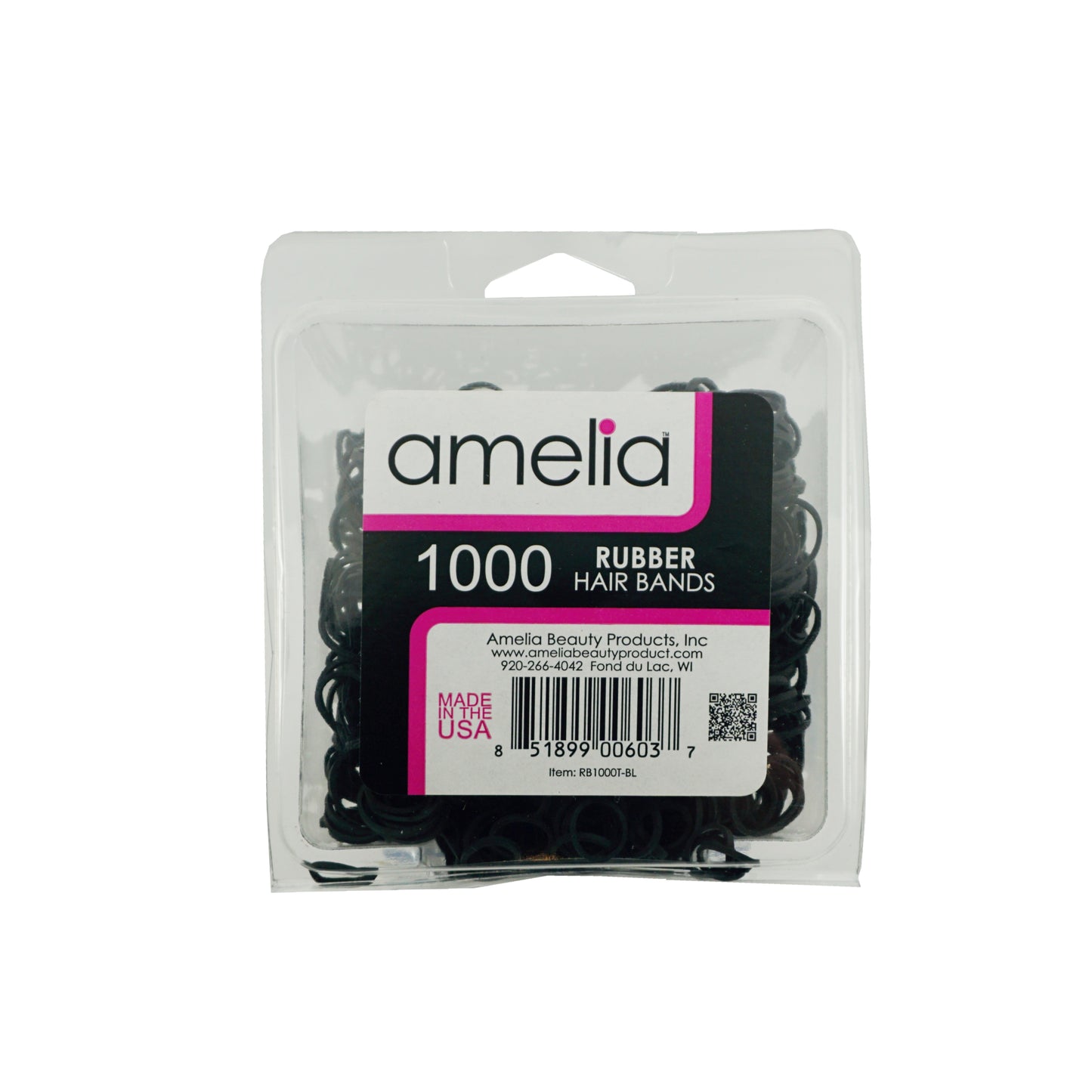 Amelia Beauty | 1/2in, Black, Elastic Rubber Band Pony Tail Holders | Made in USA, Ideal for Ponytails, Braids, Twists, Dreadlocks, Styling Accessories for Women, Men and Girls | 1000 Pack