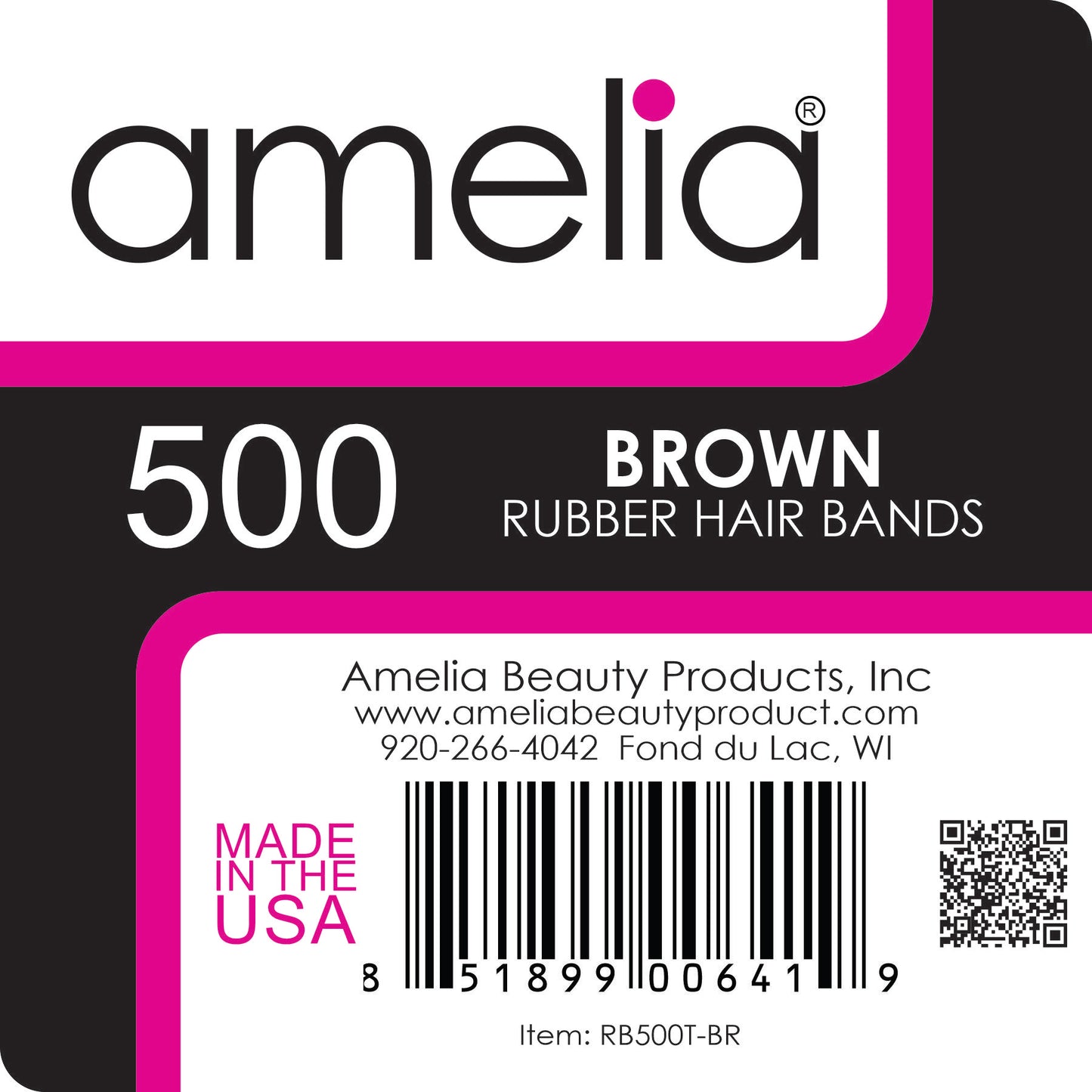 Amelia Beauty | 1/2in, Brown, Elastic Rubber Band Pony Tail Holders | Made in USA, Ideal for Ponytails, Braids, Twists, Dreadlocks, Styling Accessories for Women, Men and Girls | 500 Pack