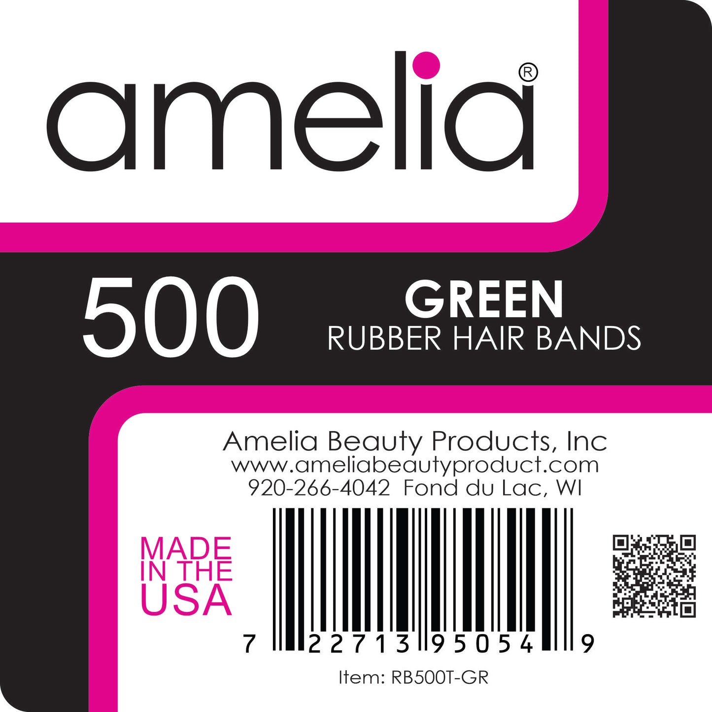 Amelia Beauty | 1/2in, Green, Elastic Rubber Band Pony Tail Holders | Made in USA, Ideal for Ponytails, Braids, Twists, Dreadlocks, Styling Accessories for Women, Men and Girls | 500 Pack