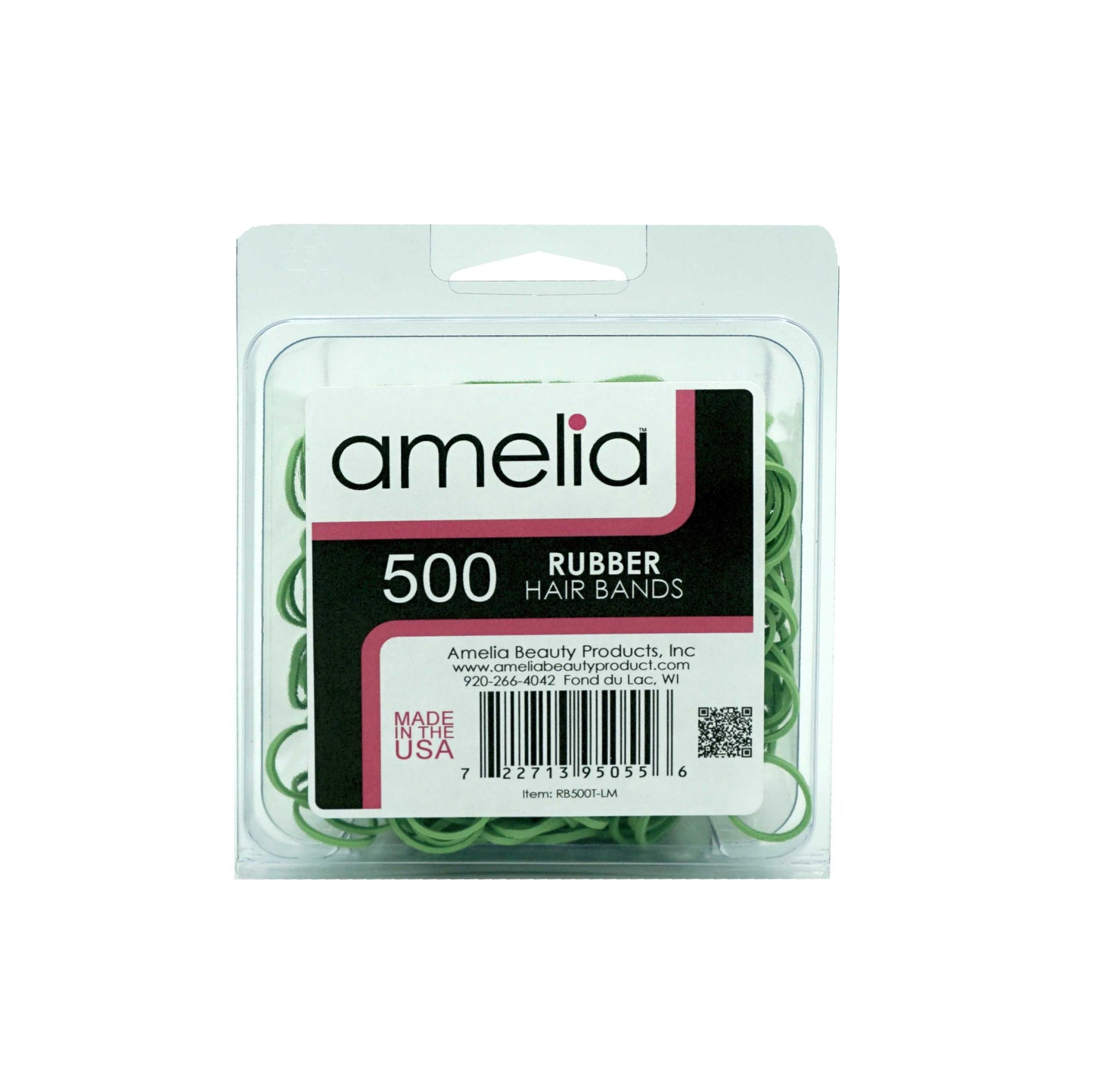 Amelia Beauty | 1/2in, Lime, Elastic Rubber Band Pony Tail Holders | Made in USA, Ideal for Ponytails, Braids, Twists, Dreadlocks, Styling Accessories for Women, Men and Girls | 500 Pack