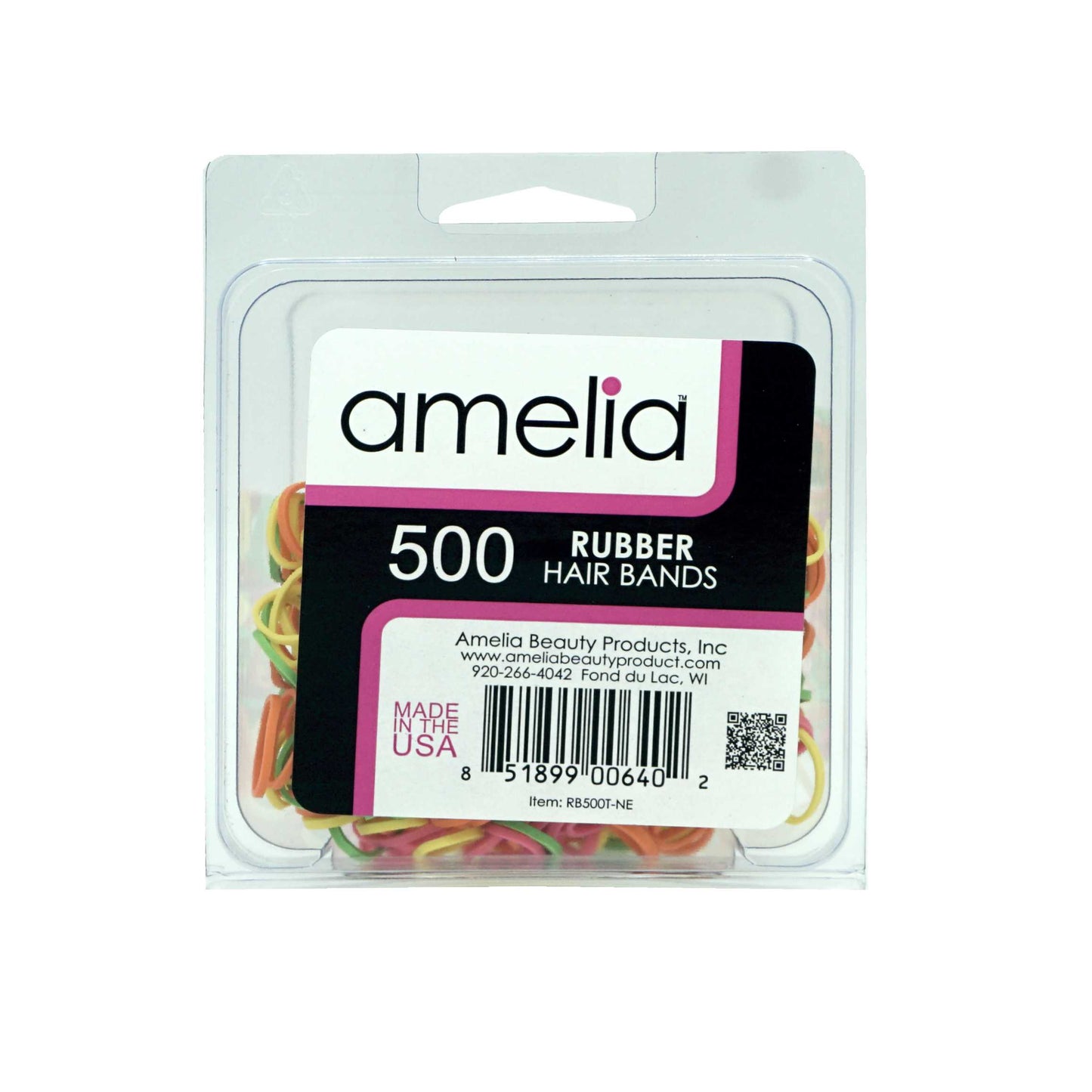 Amelia Beauty | 1/2in, Brights Neon Mix, Elastic Rubber Band Pony Tail Holders | Made in USA, Ideal for Ponytails, Braids, Twists, Dreadlocks, Styling Accessories for Women, Men and Girls | 500 Pack