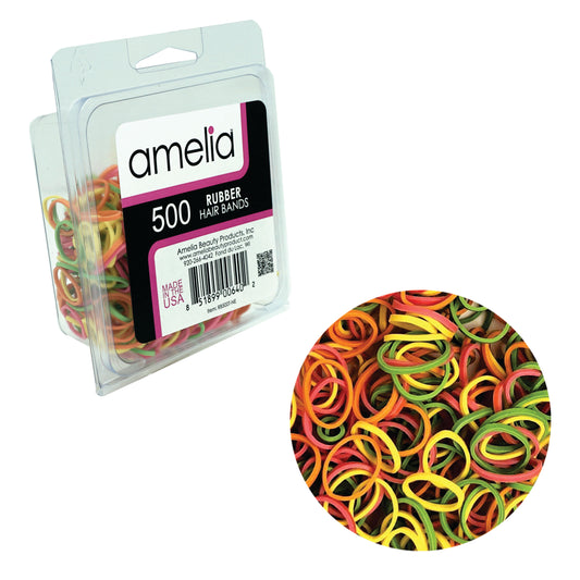 Amelia Beauty | 1/2in, Brights Neon Mix, Elastic Rubber Band Pony Tail Holders | Made in USA, Ideal for Ponytails, Braids, Twists, Dreadlocks, Styling Accessories for Women, Men and Girls | 500 Pack