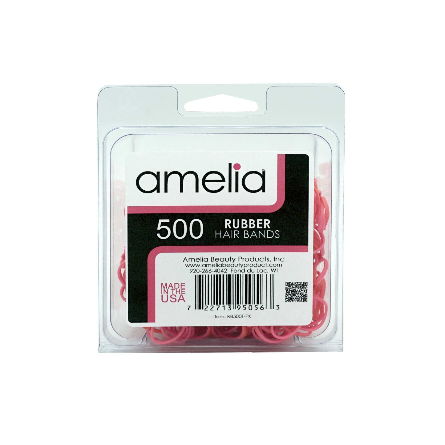 Amelia Beauty | 1/2in, Pink, Elastic Rubber Band Pony Tail Holders | Made in USA, Ideal for Ponytails, Braids, Twists, Dreadlocks, Styling Accessories for Women, Men and Girls | 500 Pack