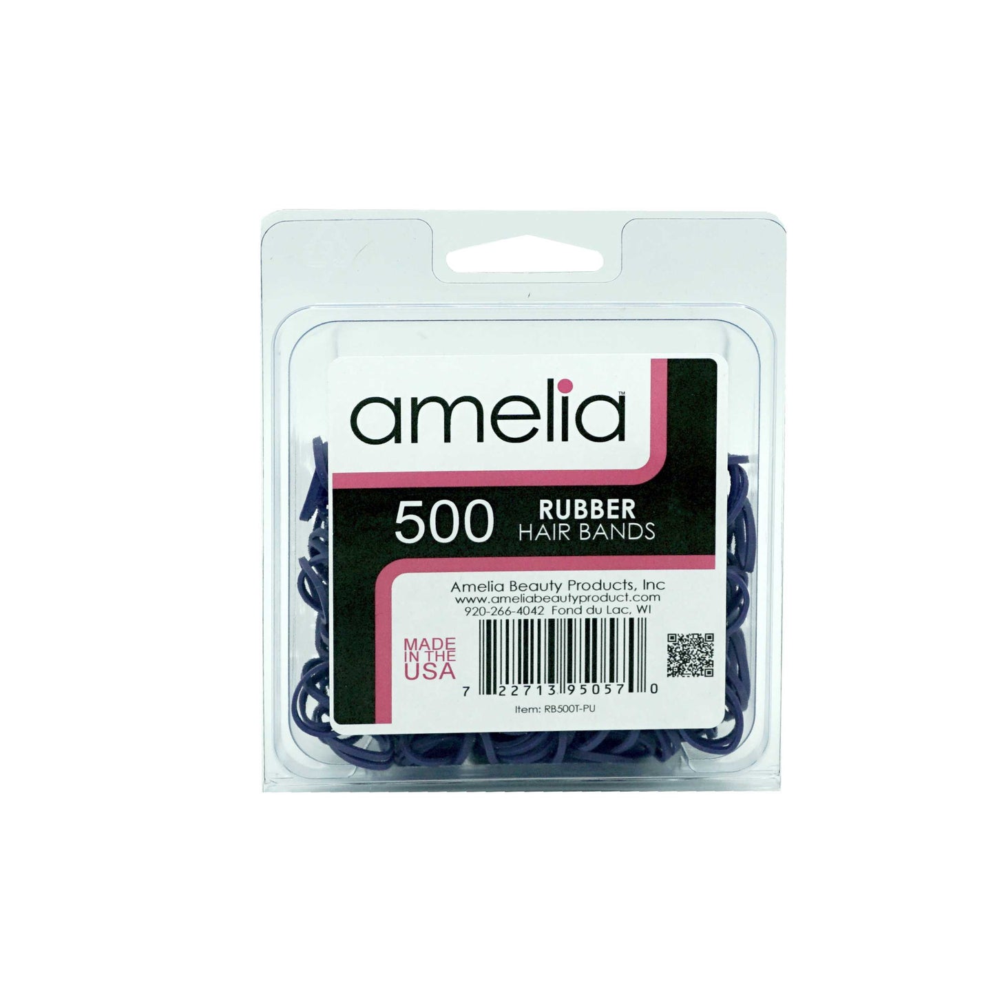 Amelia Beauty | 1/2in, Purple, Elastic Rubber Band Pony Tail Holders | Made in USA, Ideal for Ponytails, Braids, Twists, Dreadlocks, Styling Accessories for Women, Men and Girls | 500 Pack