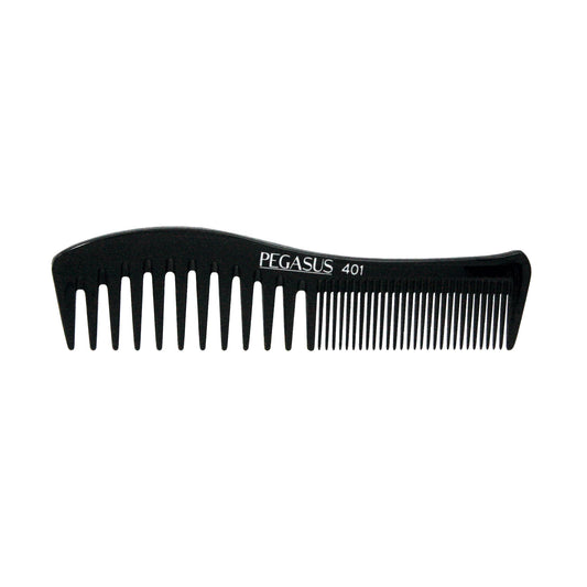 Pegasus 401, 7.75in Hard Rubber Curved Styling Comb, Handmade, Seamless, Smooth Edges, Anti Static, Heat and Chemically Resistant, Wet Hair, Everyday Grooming Comb | Peines de goma dura - Black