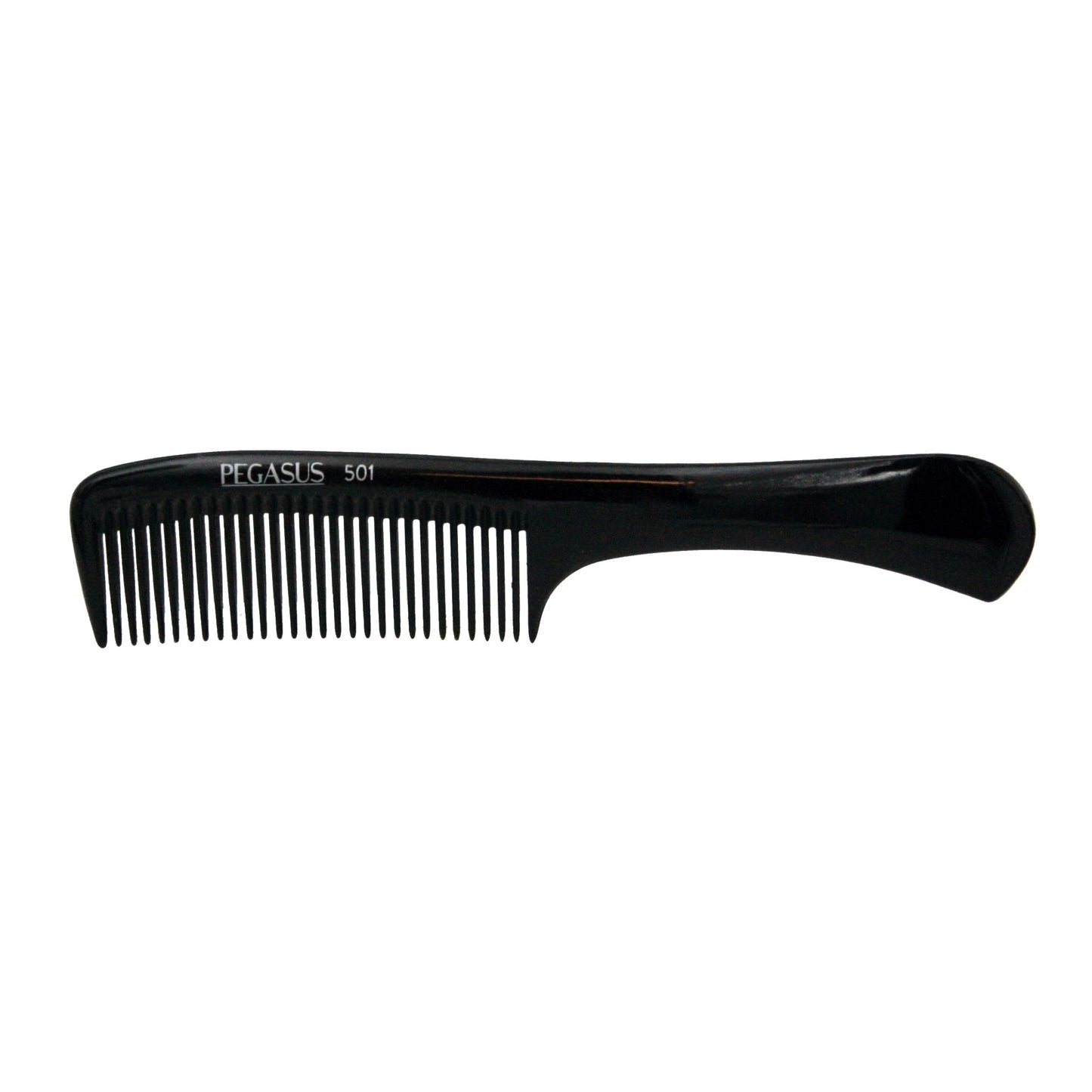 Pegasus 501, 9in Hard Rubber Handle Comb, Handmade, Seamless, Smooth Edges, Anti Static, Heat and Chemically Resistant, Wet Hair, Everyday Grooming Comb | Peines de goma dura - Black