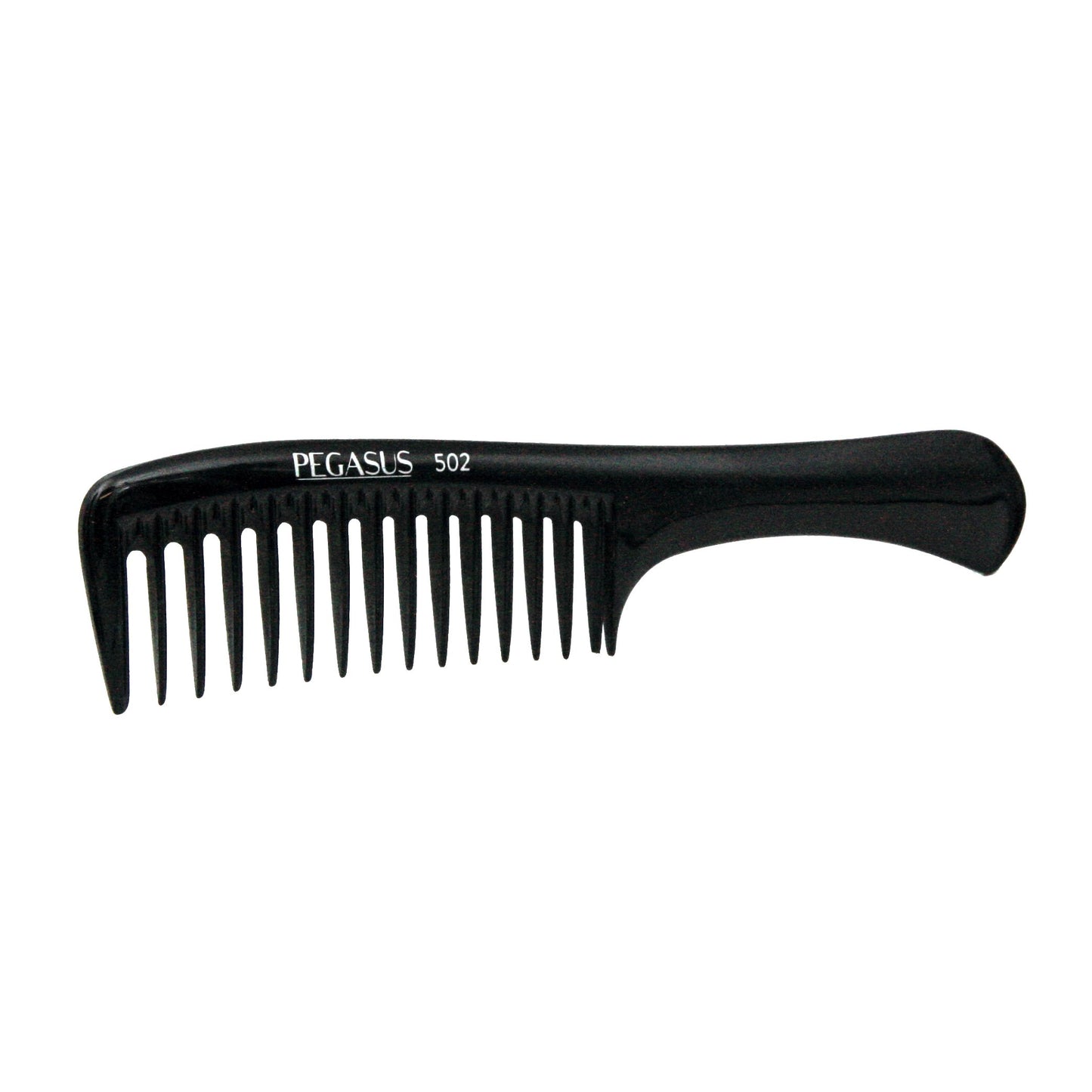 Pegasus 502, 9in Hard Rubber Wide Tooth Handle Comb, Handmade, Seamless, Smooth Edges, Anti Static, Heat and Chemically Resistant, Wet Hair, Everyday Grooming Comb | Peines de goma dura - Black