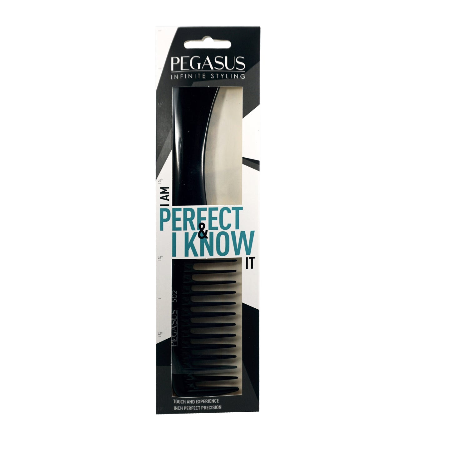 Pegasus 502, 9in Hard Rubber Wide Tooth Handle Comb, Handmade, Seamless, Smooth Edges, Anti Static, Heat and Chemically Resistant, Wet Hair, Everyday Grooming Comb | Peines de goma dura - Black