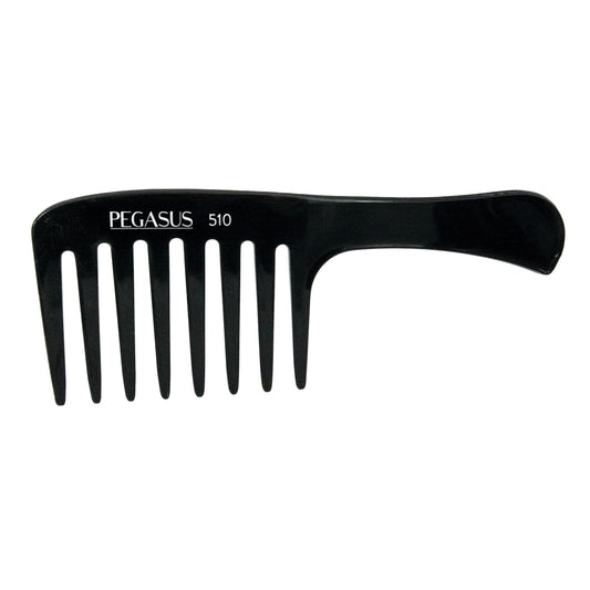 Pegasus 510, 9in Hard Rubber Large Detangling Handled Styling Rake Comb, Seamless, Smooth Edges, Anti Static, Heat and Chemically Resistant, Everyday Grooming Comb | Peines de goma dura - Black