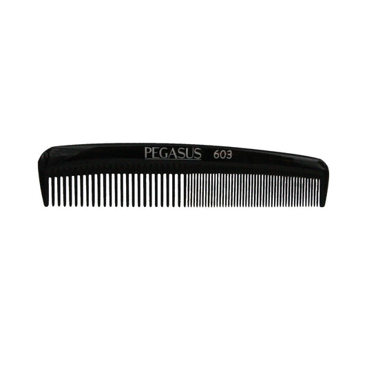 Pegasus 603, 5in Hard Rubber Pocket Comb, Handmade, Seamless, Smooth Edges, Anti Static, Heat and Chemically Resistant, Portable Pocket Purse Mustache Comb | Peines de goma dura - Black