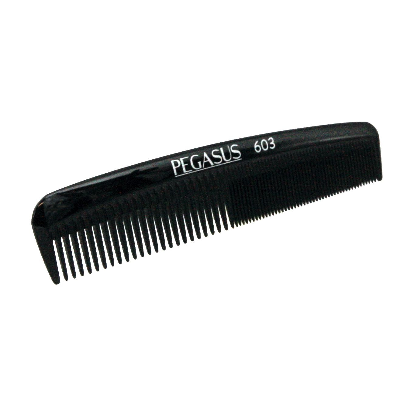 Pegasus 603, 5in Hard Rubber Pocket Comb, Handmade, Seamless, Smooth Edges, Anti Static, Heat and Chemically Resistant, Portable Pocket Purse Mustache Comb | Peines de goma dura - Black