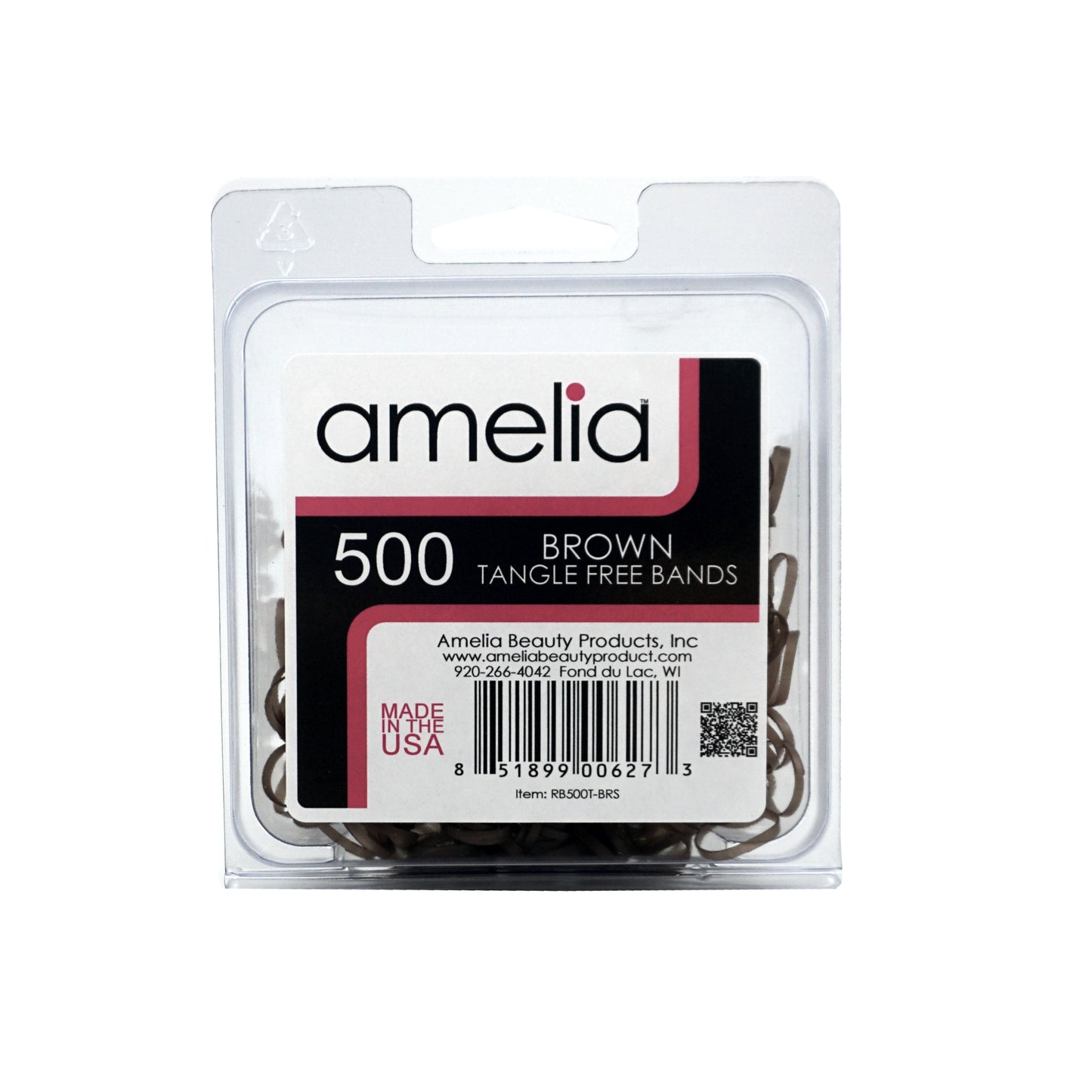 Amelia Beauty | 1/2in, Brown, Tangle Free Elastic Pony Tail Holders | Made in USA, Ideal for Ponytails, Braids, Twists. For Women, Girls. Pain Free, Snag Free, Easy Off | 500 Pack