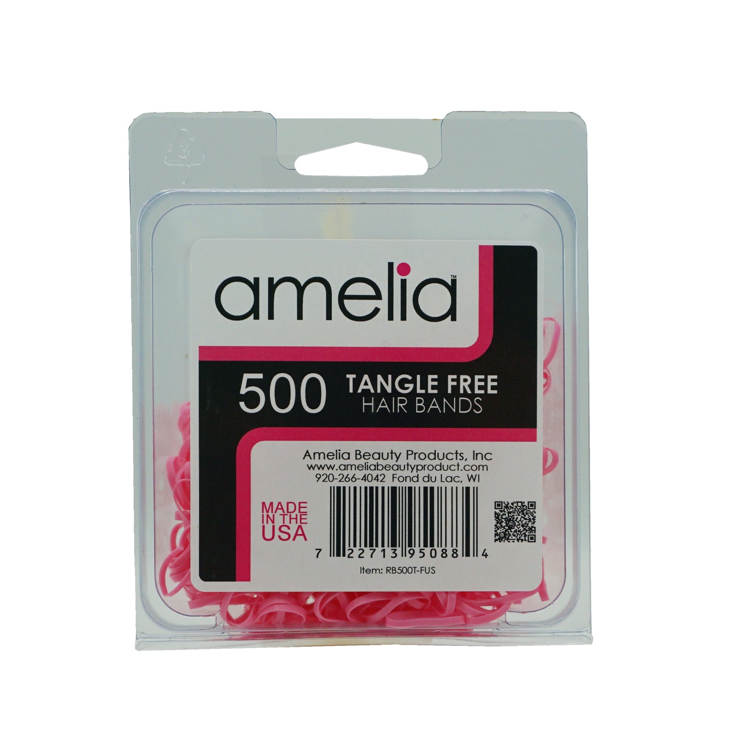 Amelia Beauty | 1/2in, Fuchsia, Tangle Free Elastic Pony Tail Holders | Made in USA, Ideal for Ponytails, Braids, Twists. For Women, Girls. Pain Free, Snag Free, Easy Off | 500 Pack