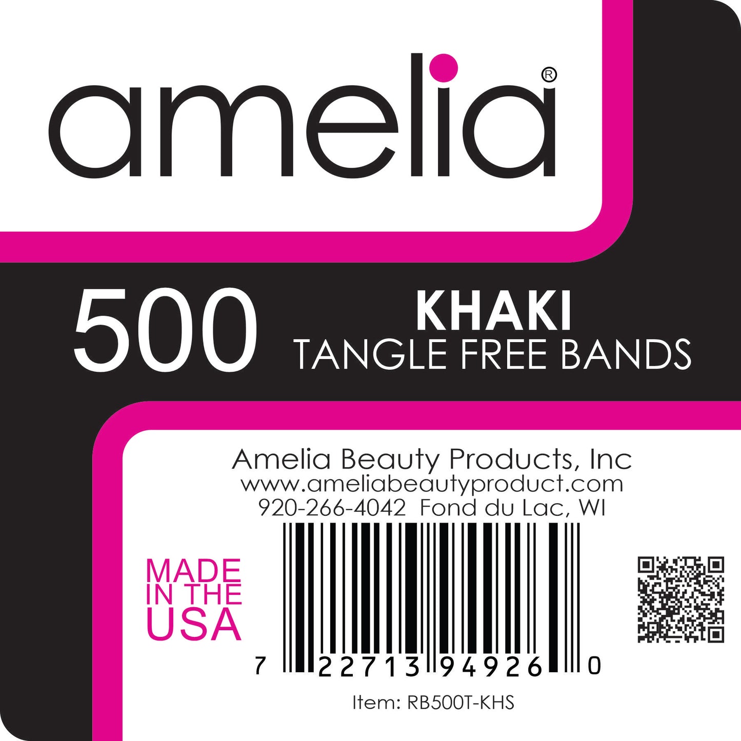 Amelia Beauty | 1/2in, Khaki, Tangle Free Elastic Pony Tail Holders | Made in USA, Ideal for Ponytails, Braids, Twists. For Women, Girls. Pain Free, Snag Free, Easy Off | 500 Pack