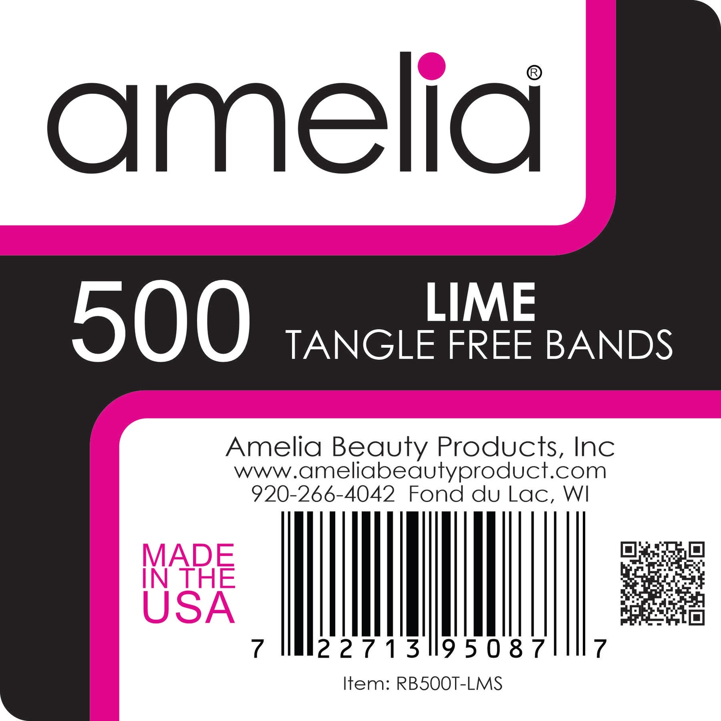 Amelia Beauty | 1/2in, Lime, Tangle Free Elastic Pony Tail Holders | Made in USA, Ideal for Ponytails, Braids, Twists. For Women, Girls. Pain Free, Snag Free, Easy Off | 500 Pack