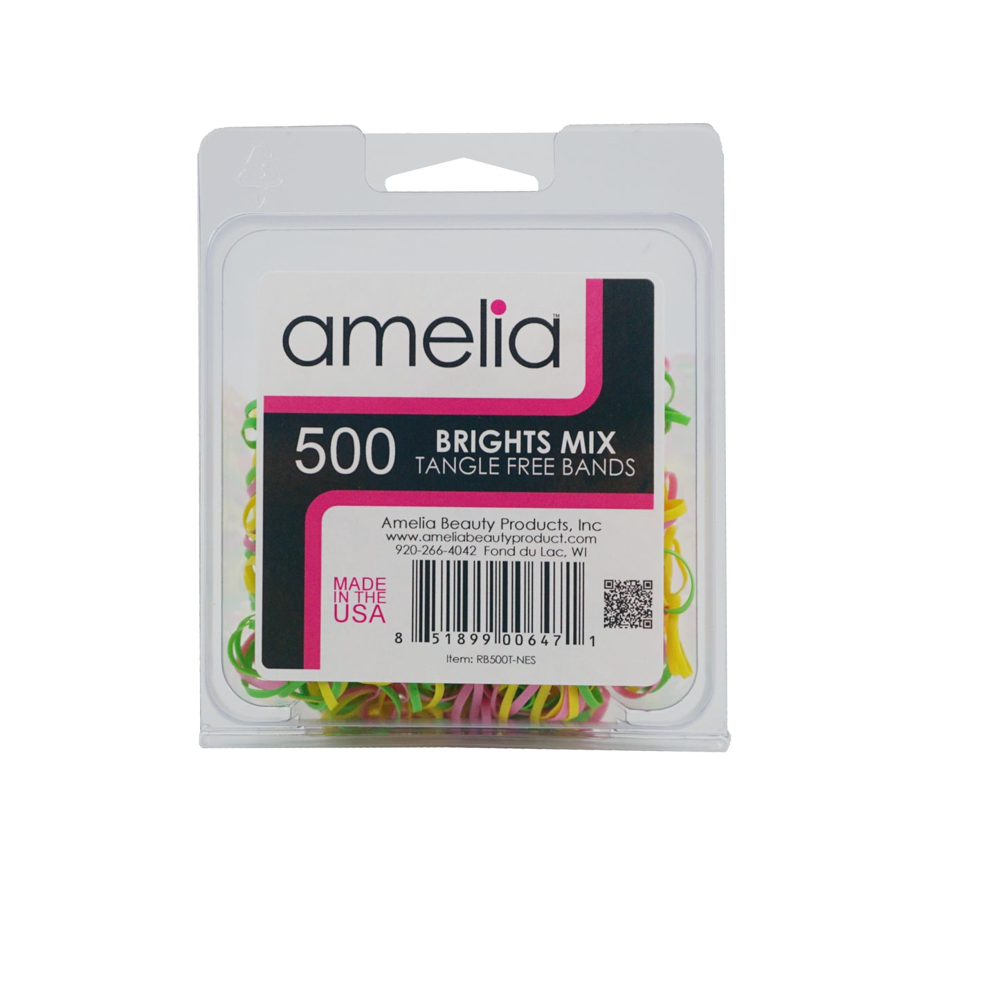 Amelia Beauty | 1/2in, Brights Neon Mix, Tangle Free Elastic Pony Tail Holders | Made in USA, Ideal for Ponytails, Braids, Twists. For Women, Girls. Pain Free, Snag Free, Easy Off | 500 Pack