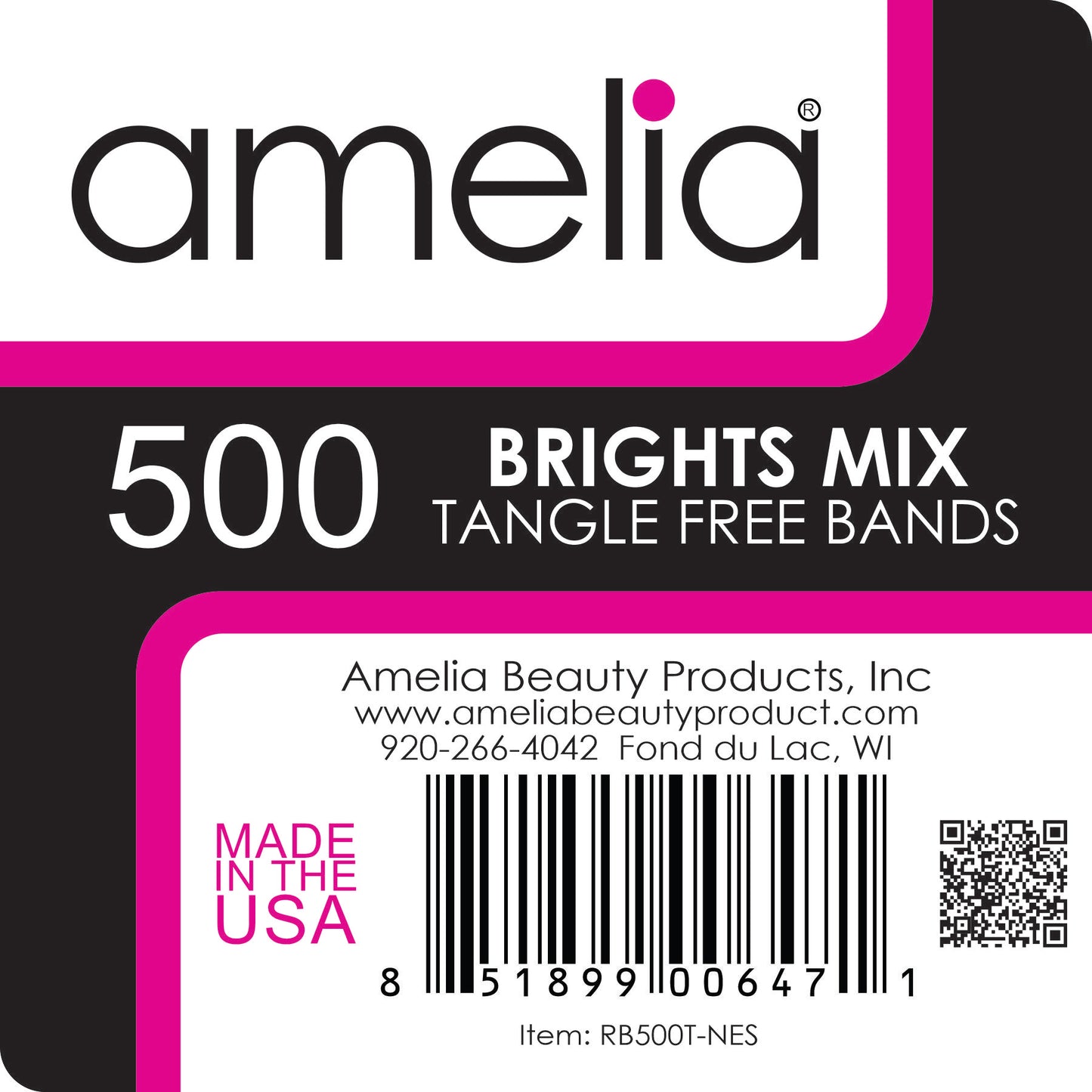 Amelia Beauty | 1/2in, Brights Neon Mix, Tangle Free Elastic Pony Tail Holders | Made in USA, Ideal for Ponytails, Braids, Twists. For Women, Girls. Pain Free, Snag Free, Easy Off | 500 Pack