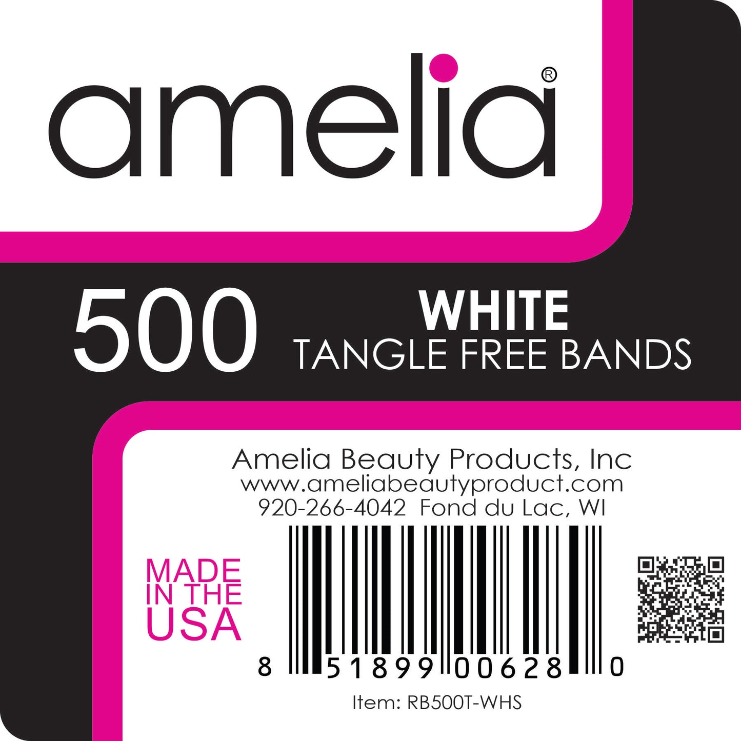 Amelia Beauty | 1/2in, White, Tangle Free Elastic Pony Tail Holders | Made in USA, Ideal for Ponytails, Braids, Twists. For Women, Girls. Pain Free, Snag Free, Easy Off | 500 Pack