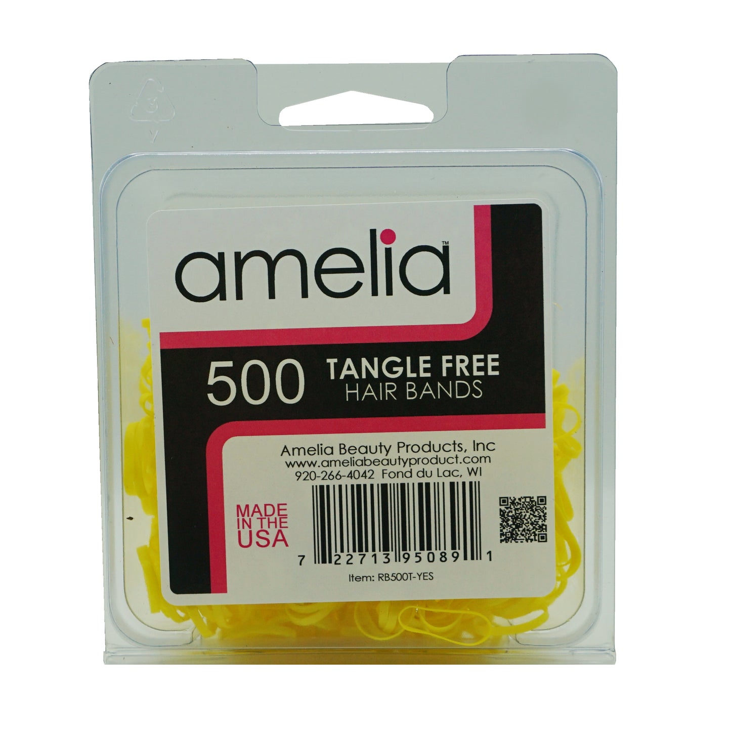 Amelia Beauty | 1/2in, Yellow, Tangle Free Elastic Pony Tail Holders | Made in USA, Ideal for Ponytails, Braids, Twists. For Women, Girls. Pain Free, Snag Free, Easy Off | 500 Pack