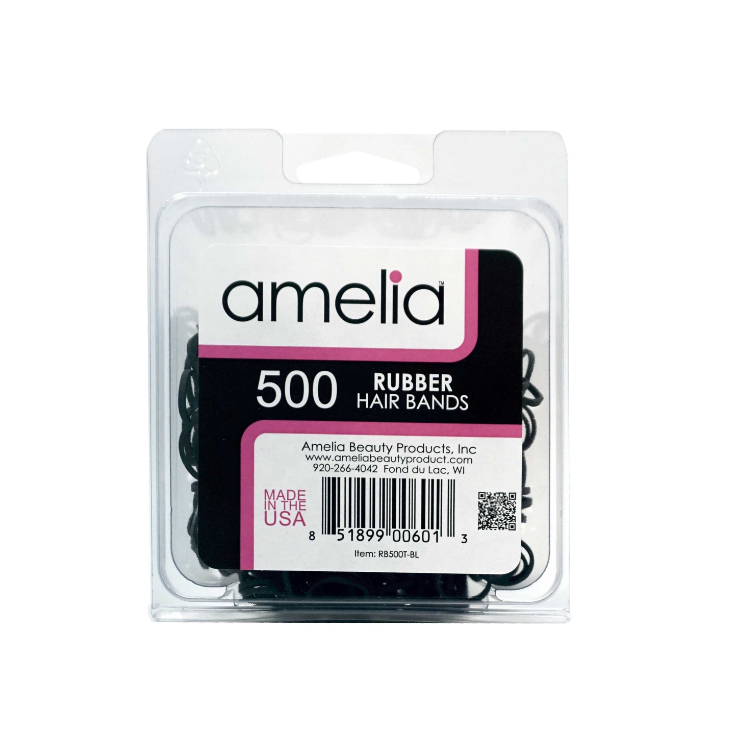 Amelia Beauty | 1/2in, Black, Elastic Rubber Band Pony Tail Holders | Made in USA, Ideal for Ponytails, Braids, Twists, Dreadlocks, Styling Accessories for Women, Men and Girls | 500 Pack