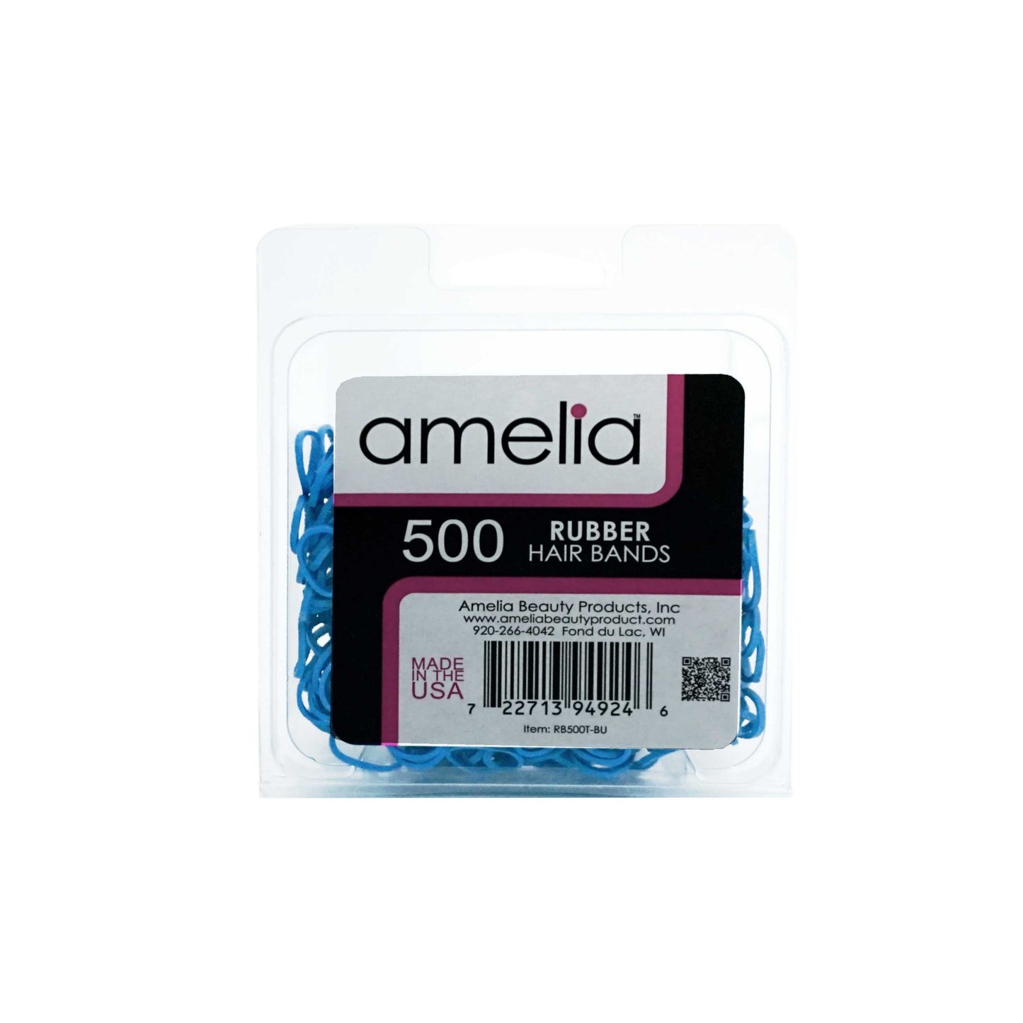 Amelia Beauty | 1/2in, Blue, Elastic Rubber Band Pony Tail Holders | Made in USA, Ideal for Ponytails, Braids, Twists, Dreadlocks, Styling Accessories for Women, Men and Girls | 500 Pack