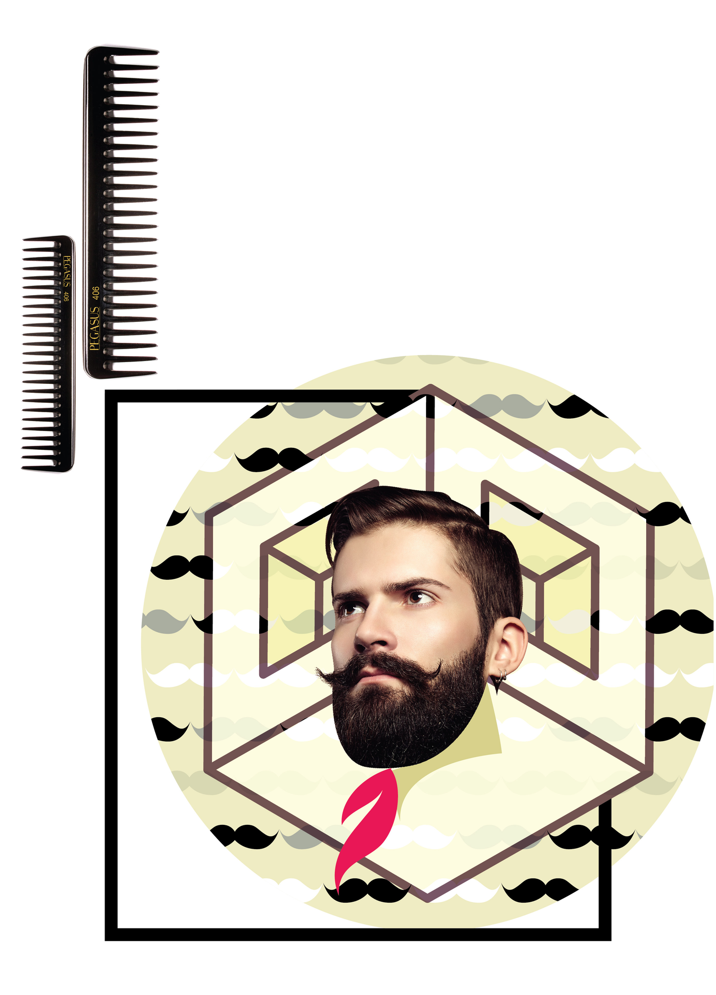 Pegasus 514C, 8.75in Hard Rubber Course Tooth Flattop Butch Comb, Handmade, Seamless, Smooth Edges, Anti Static, Heat and Chemically Resistant Comb | Peines de goma dura - Black